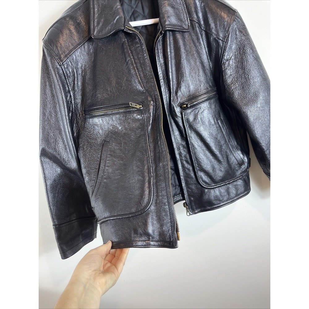Vera Pelle Italian Della Legge 883 Black Leather Bomber Jacket Coat Mens Size 46 - Picture 9 of 16